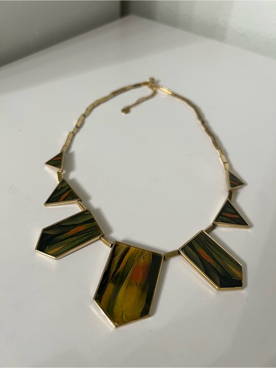 House of Harlow 1960 Jewelry - House of Harlow 1960 Gold-Tone Necklace with Olive Green & Amber Inlay
